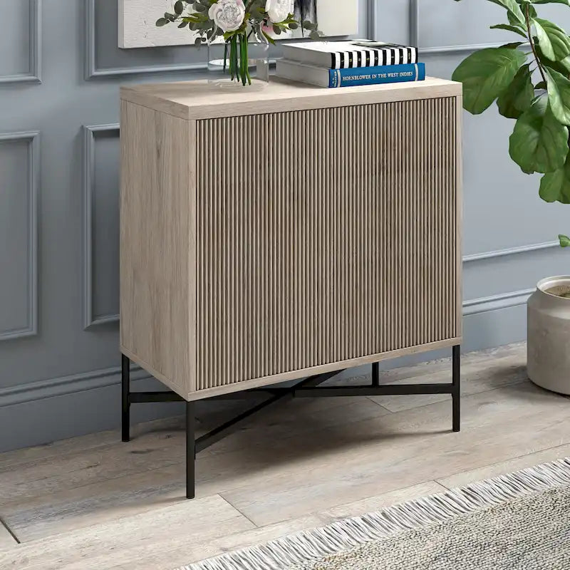Meuble de rangement d'appoint de 28 po avec étagère réglable, portes texturées en PVC et gestion des câbles