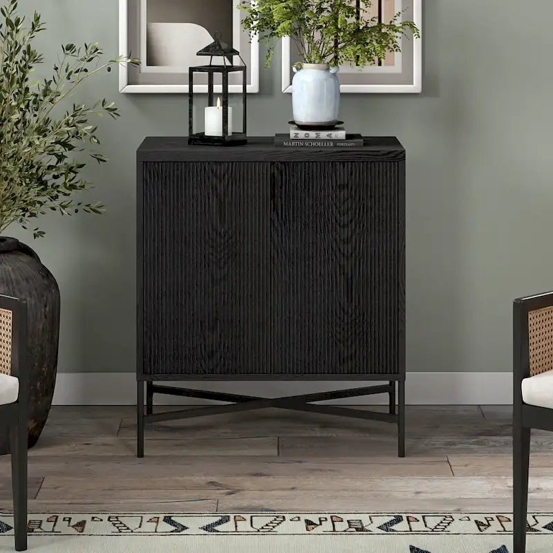 Meuble de rangement d'appoint de 28 po avec étagère réglable, portes texturées en PVC et gestion des câbles