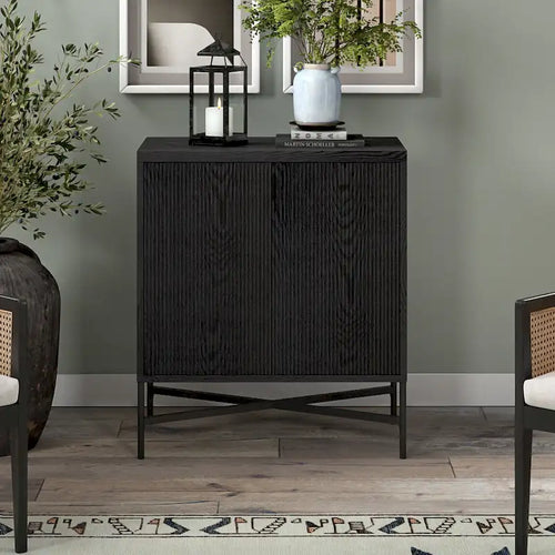 Meuble de rangement d'appoint de 28 po avec étagère réglable, portes texturées en PVC et gestion des câbles