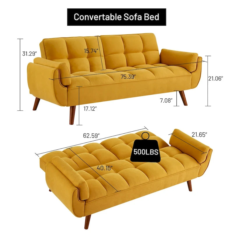 Canapé-lit convertible Mid-Century Modern avec dossier pliable à double inclinaison