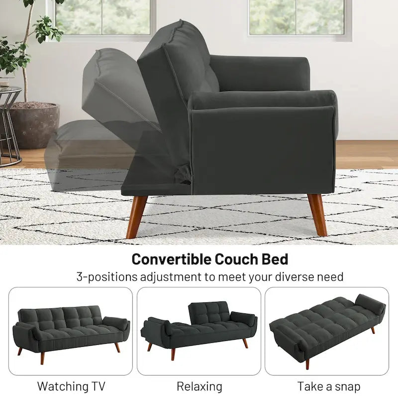 Canapé-lit convertible Mid-Century Modern avec dossier pliable à double inclinaison