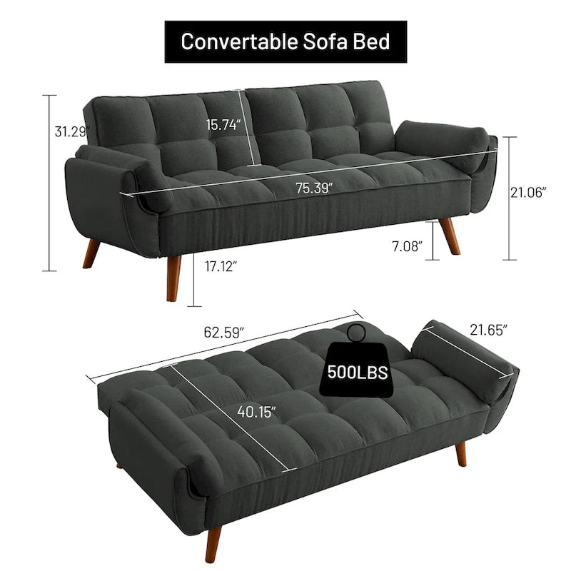 Canapé-lit convertible Mid-Century Modern avec dossier pliable à double inclinaison