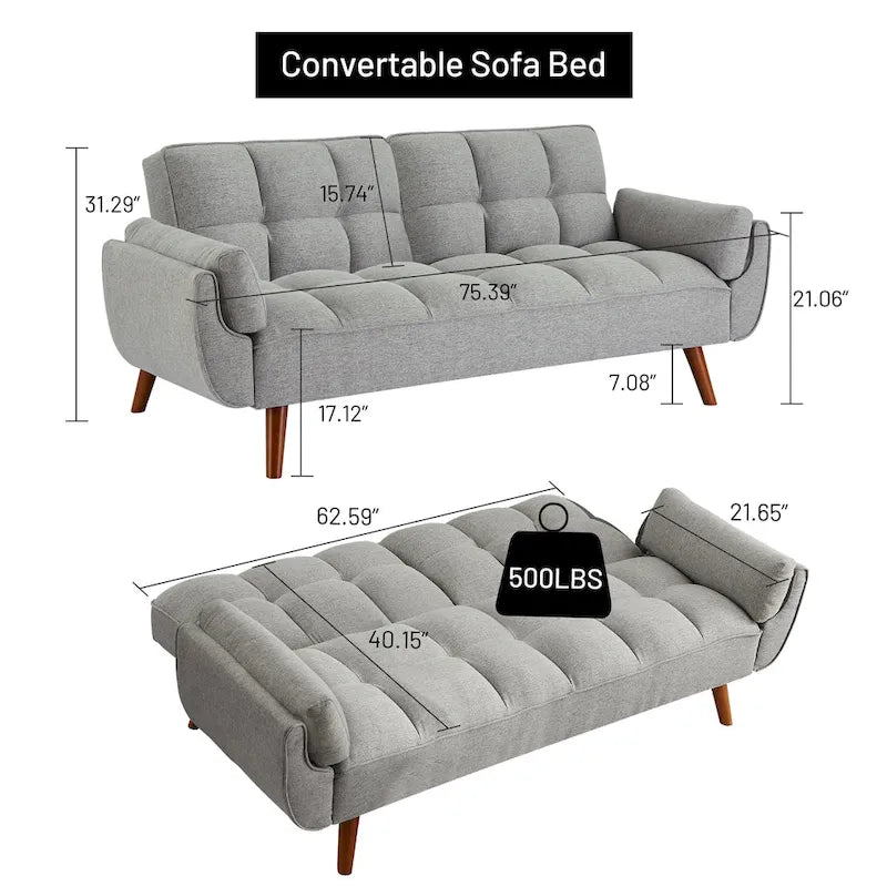 Canapé-lit convertible Mid-Century Modern avec dossier pliable à double inclinaison