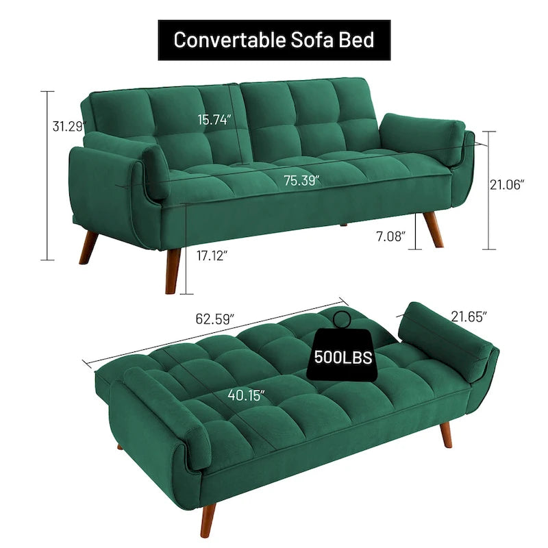 Canapé-lit convertible Mid-Century Modern avec dossier pliable à double inclinaison