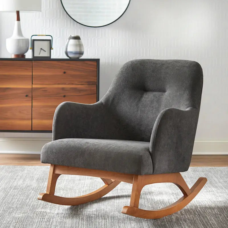 Fauteuil à bascule en bois d'hévéa de style milieu du siècle