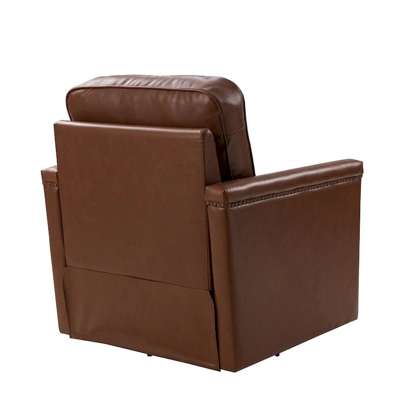 Fauteuil pivotant à 360° en cuir véritable classique avec garniture cloutée