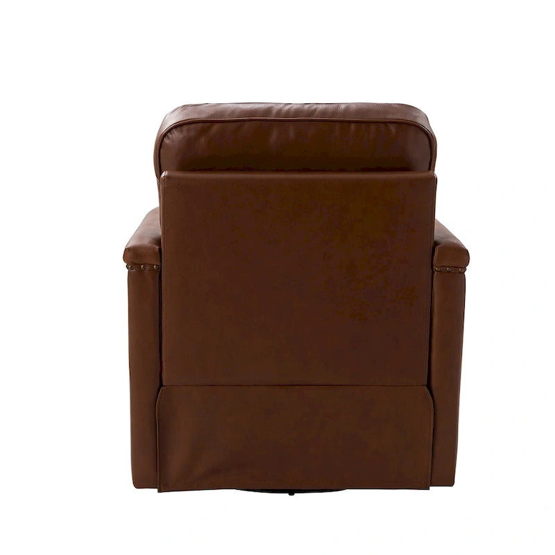 Fauteuil pivotant à 360° en cuir véritable classique avec garniture cloutée