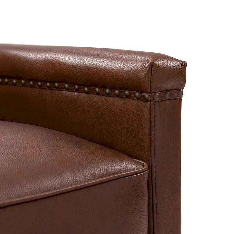 Fauteuil pivotant à 360° en cuir véritable classique avec garniture cloutée