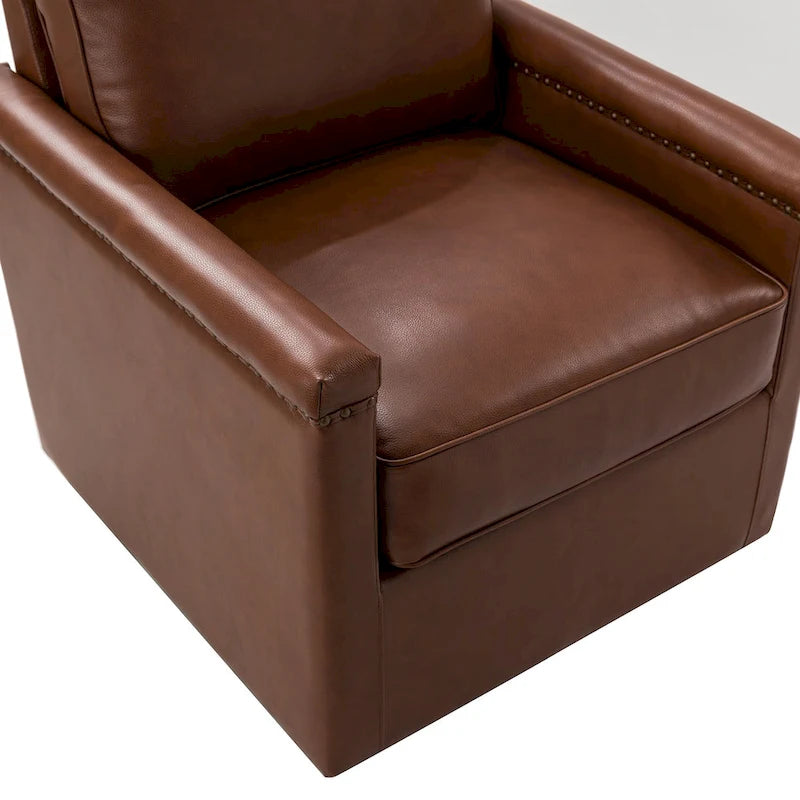 Fauteuil pivotant à 360° en cuir véritable classique avec garniture cloutée