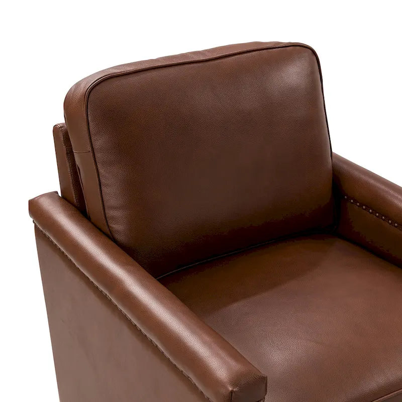 Fauteuil pivotant à 360° en cuir véritable classique avec garniture cloutée