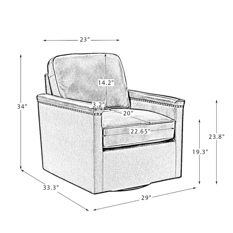 Fauteuil pivotant à 360° en cuir véritable classique avec garniture cloutée