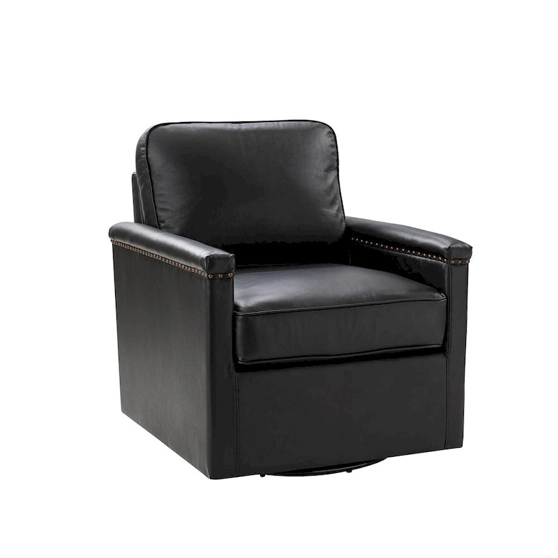 Fauteuil pivotant à 360° en cuir véritable classique avec garniture cloutée