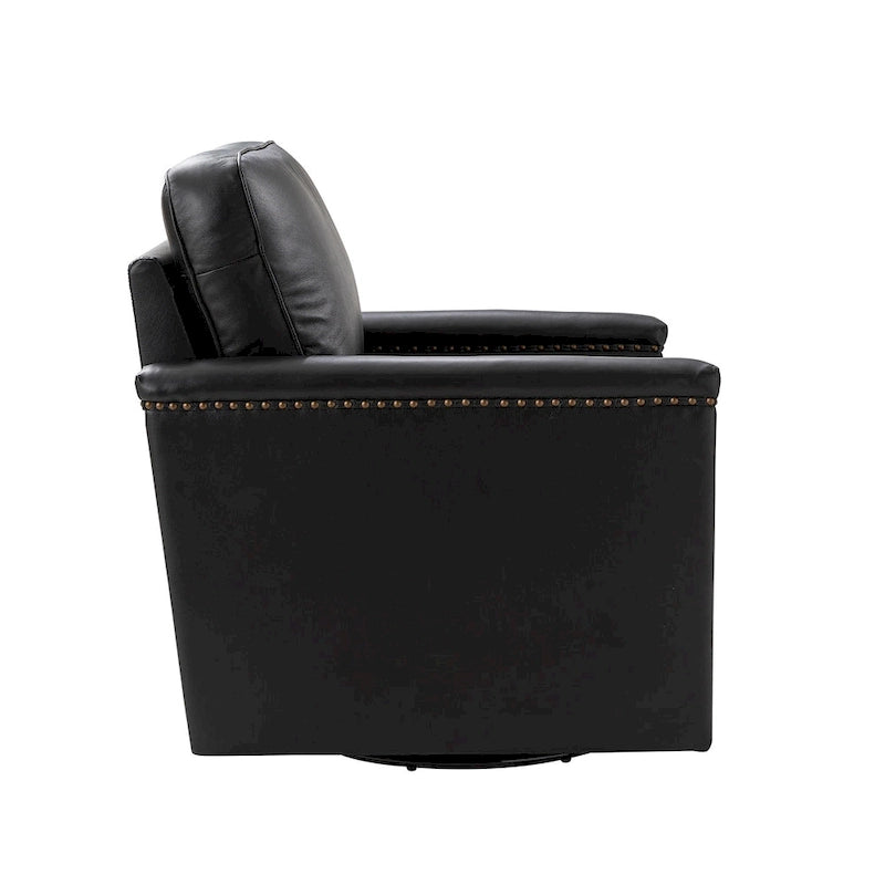 Fauteuil pivotant à 360° en cuir véritable classique avec garniture cloutée