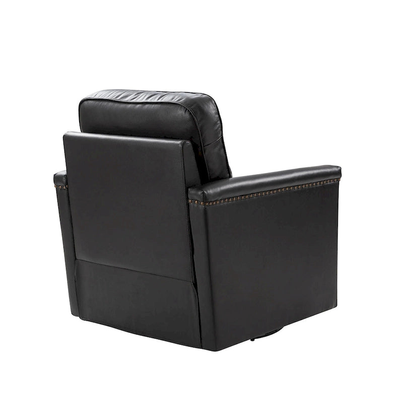 Fauteuil pivotant à 360° en cuir véritable classique avec garniture cloutée