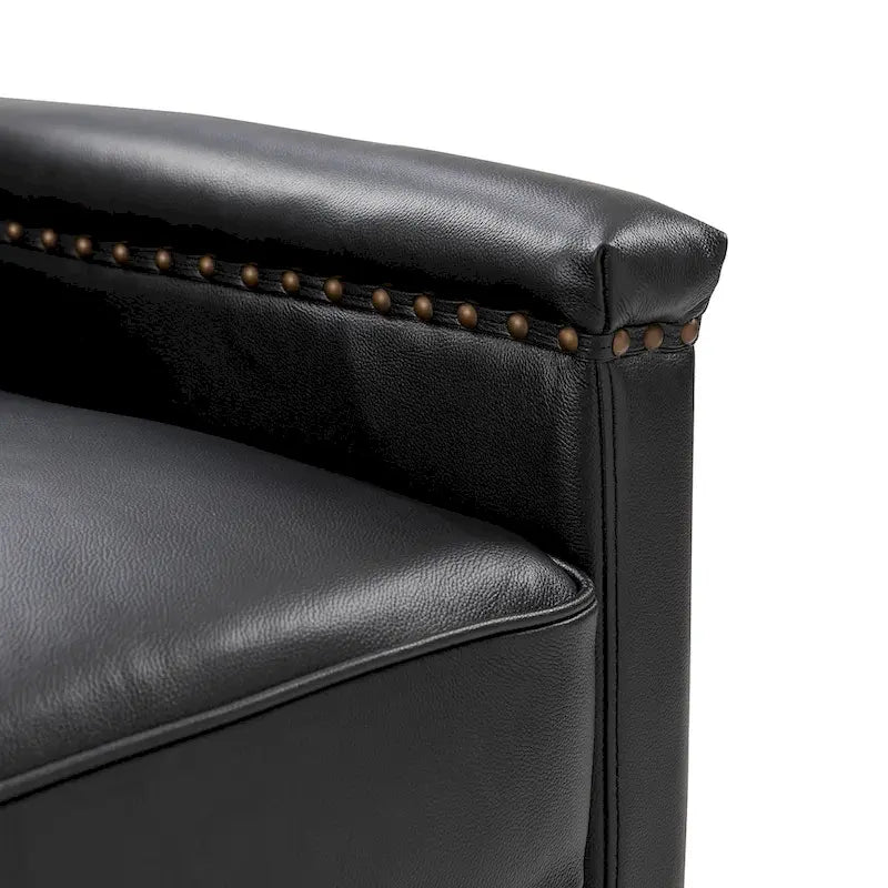 Fauteuil pivotant à 360° en cuir véritable classique avec garniture cloutée
