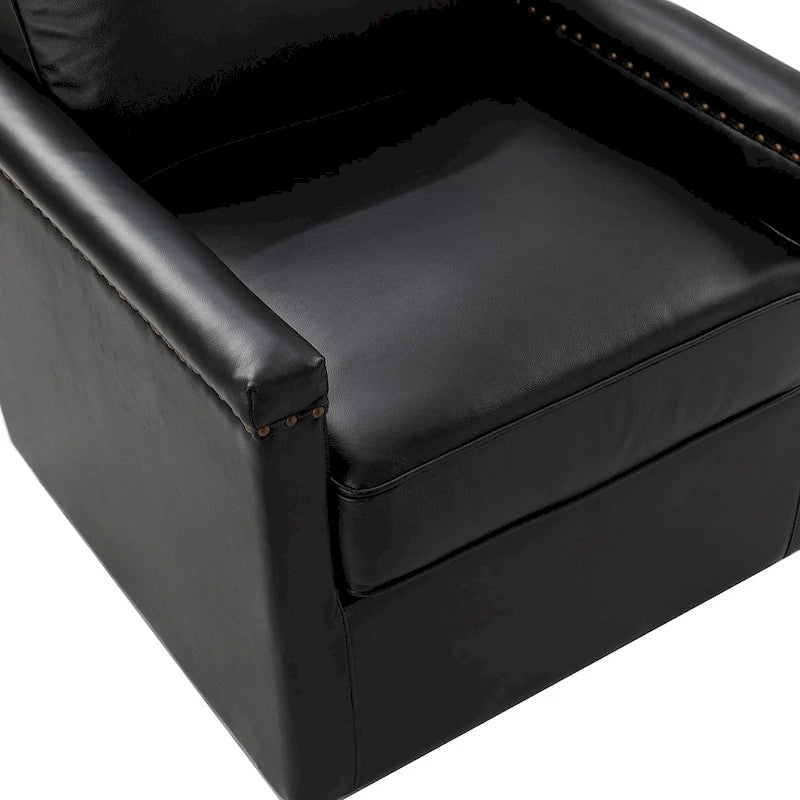 Fauteuil pivotant à 360° en cuir véritable classique avec garniture cloutée