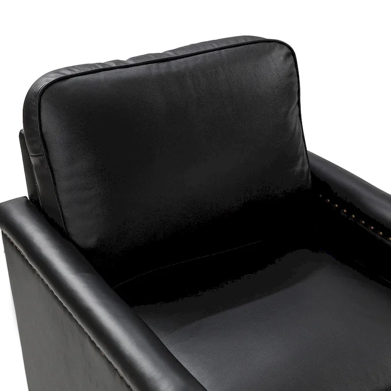 Fauteuil pivotant à 360° en cuir véritable classique avec garniture cloutée