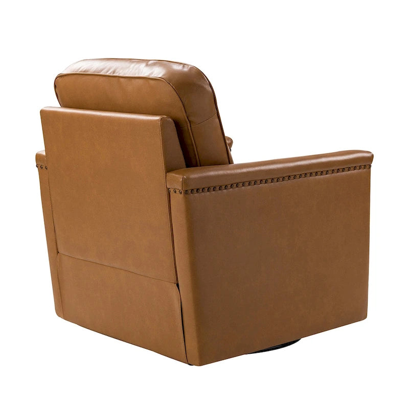 Fauteuil pivotant à 360° en cuir véritable classique avec garniture cloutée