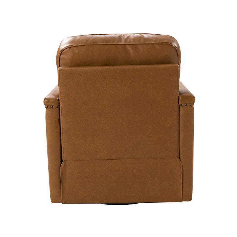 Fauteuil pivotant à 360° en cuir véritable classique avec garniture cloutée