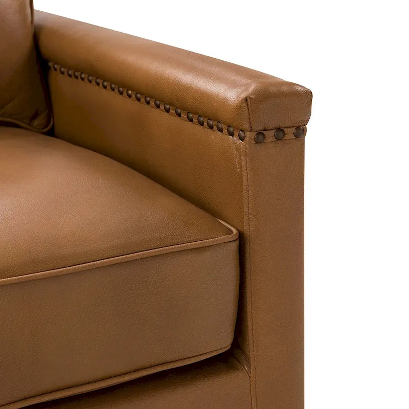 Fauteuil pivotant à 360° en cuir véritable classique avec garniture cloutée