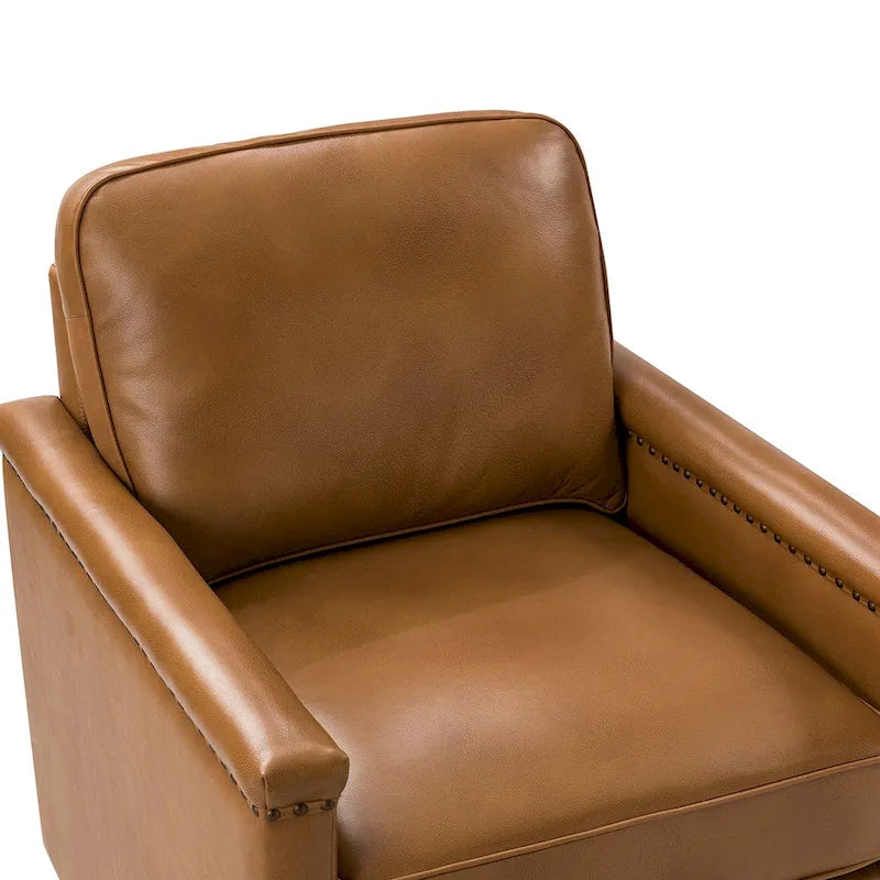 Fauteuil pivotant à 360° en cuir véritable classique avec garniture cloutée