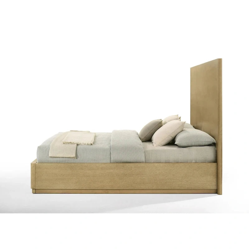 Lit plateforme moderne en placage de chêne naturel avec tête de lit rectangulaire