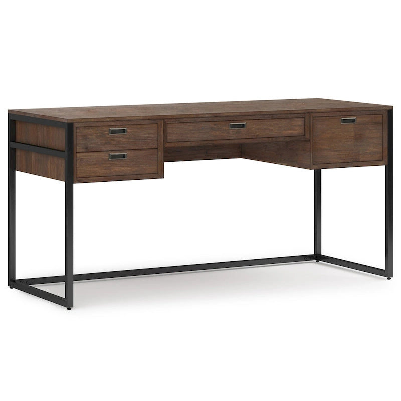 Bureau industriel de 152 cm en bois d'acacia massif avec tiroir-clavier et tiroirs