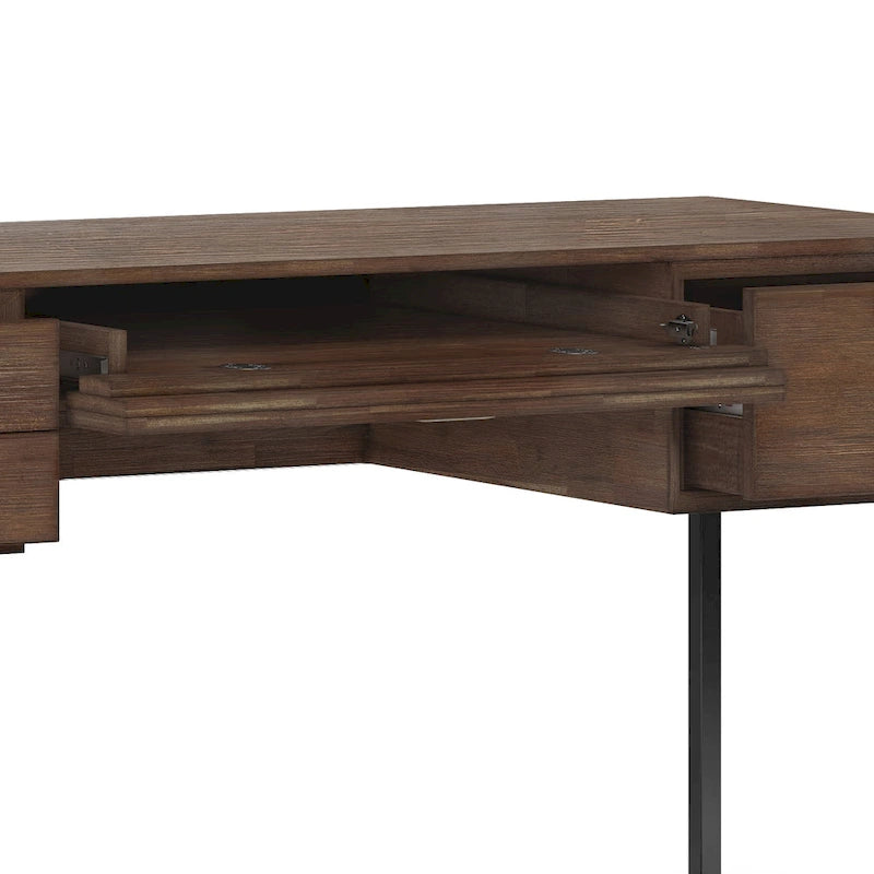 Bureau industriel de 152 cm en bois d'acacia massif avec tiroir-clavier et tiroirs