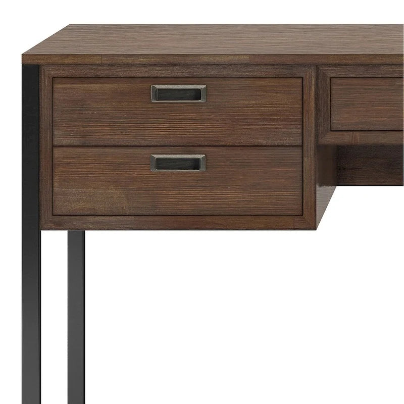 Bureau industriel de 152 cm en bois d'acacia massif avec tiroir-clavier et tiroirs