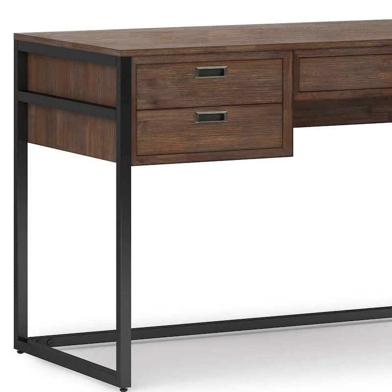 Bureau industriel de 152 cm en bois d'acacia massif avec tiroir-clavier et tiroirs