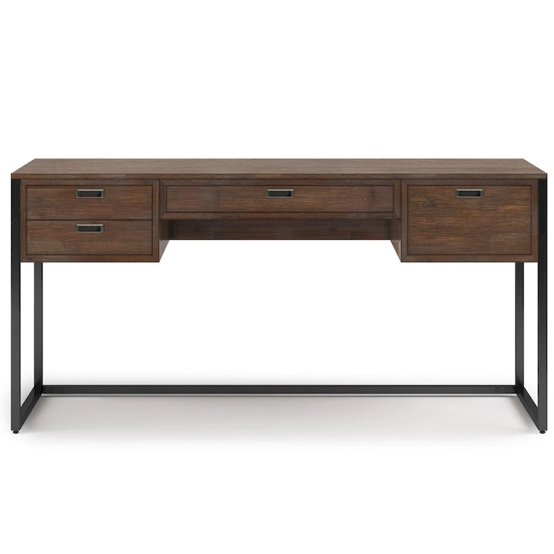 Bureau industriel de 152 cm en bois d'acacia massif avec tiroir-clavier et tiroirs
