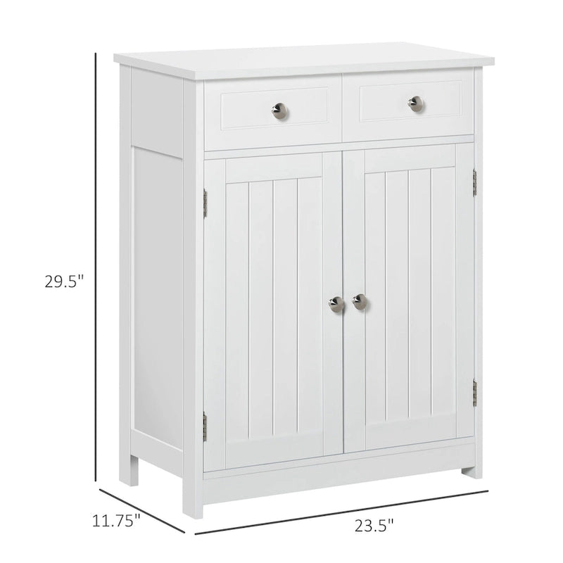 Meuble de rangement de salle de bain sur pied avec 2 tiroirs et étagère réglable, blanc