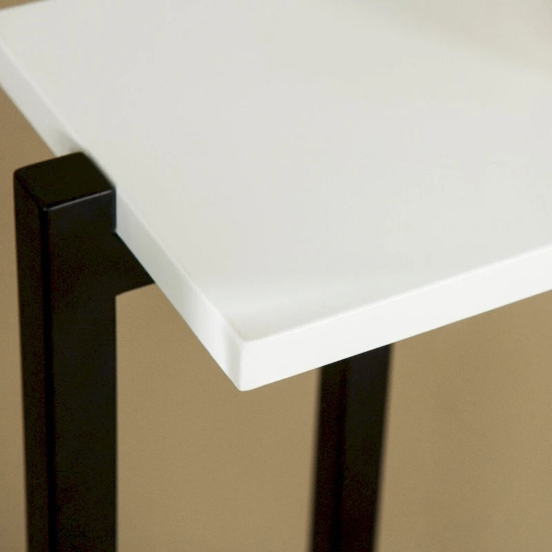 Table console contemporaine étroite blanc et noir laqué brillant