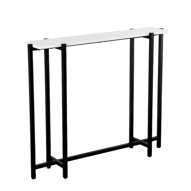 Table console contemporaine étroite blanc et noir laqué brillant