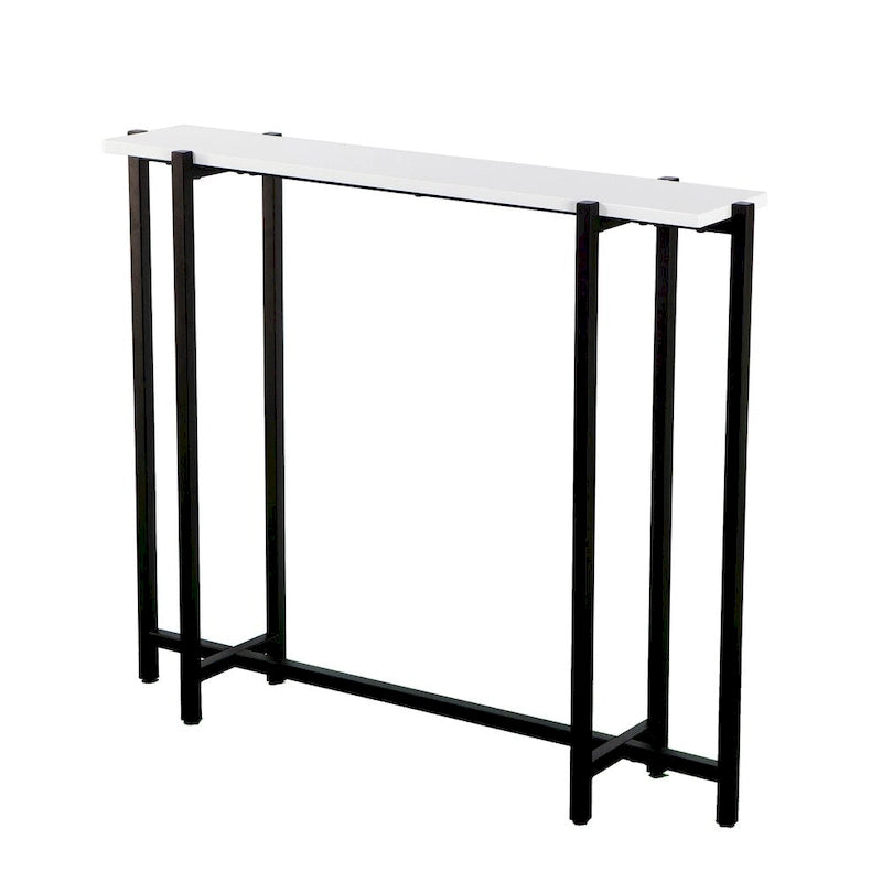 Table console contemporaine étroite blanc et noir laqué brillant
