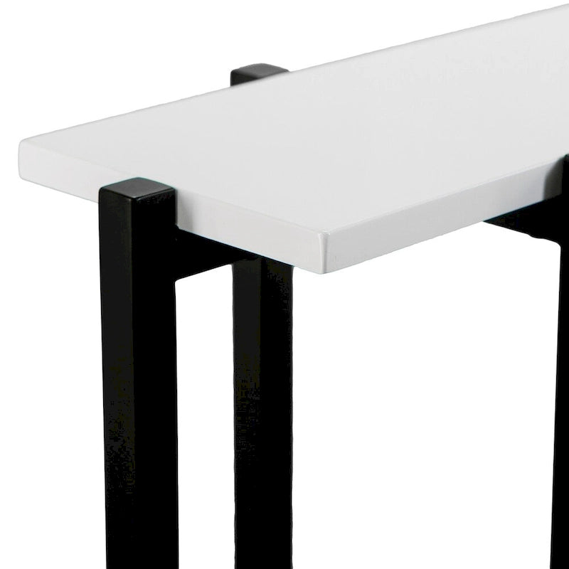 Table console contemporaine étroite blanc et noir laqué brillant