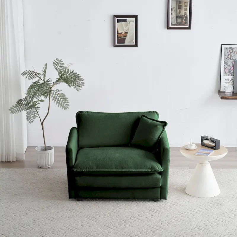 Fauteuil en tissu chenille grand confort avec coussin décoratif