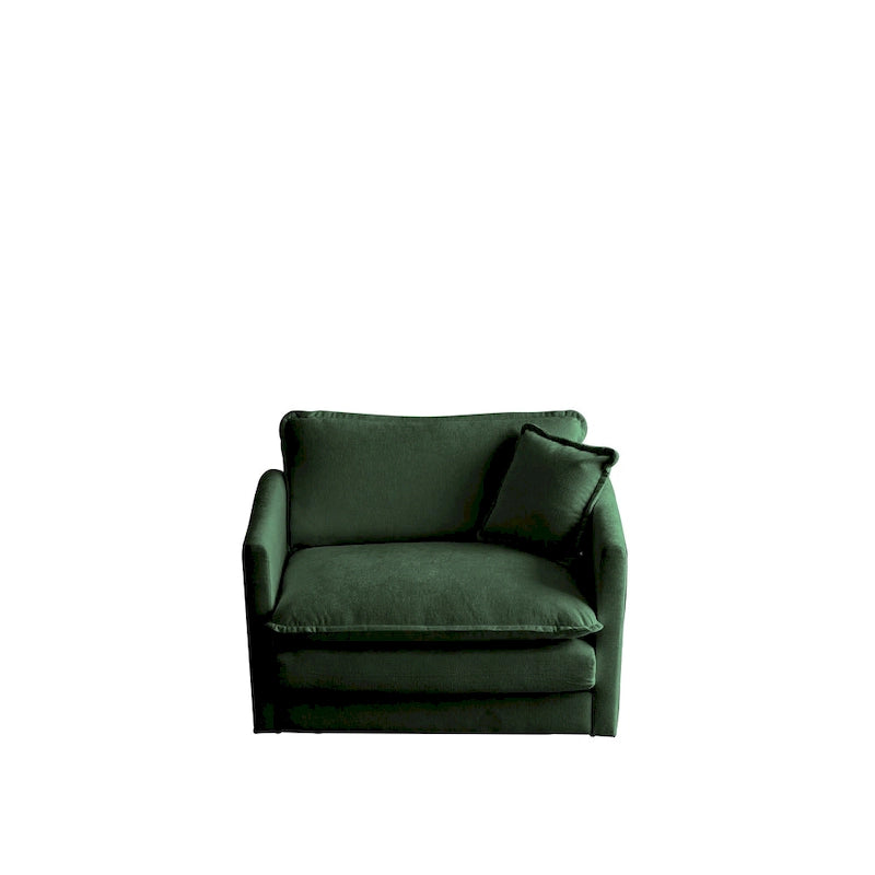 Fauteuil en tissu chenille grand confort avec coussin décoratif