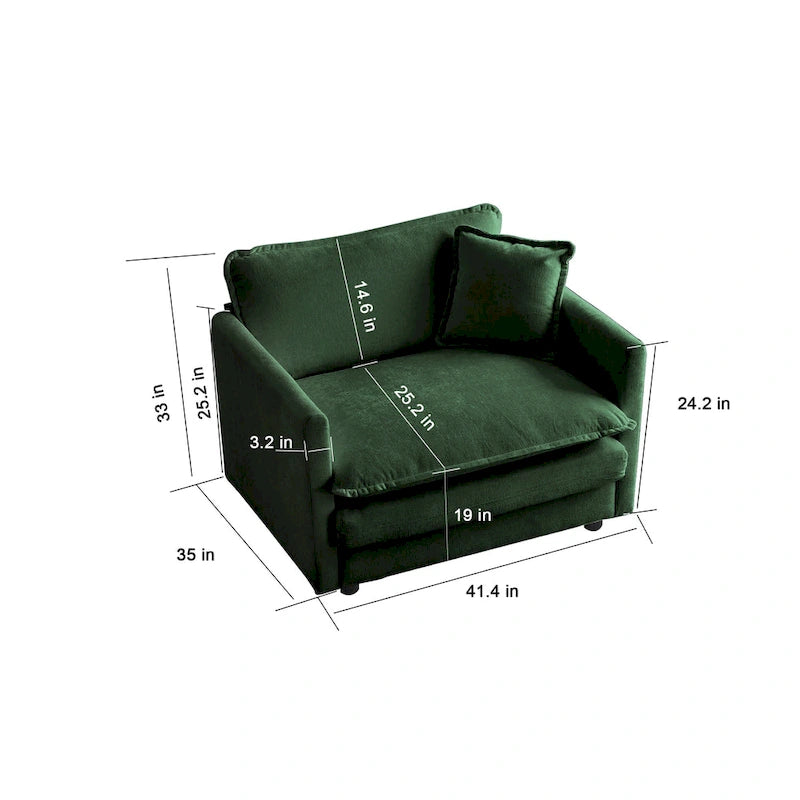 Fauteuil en tissu chenille grand confort avec coussin décoratif