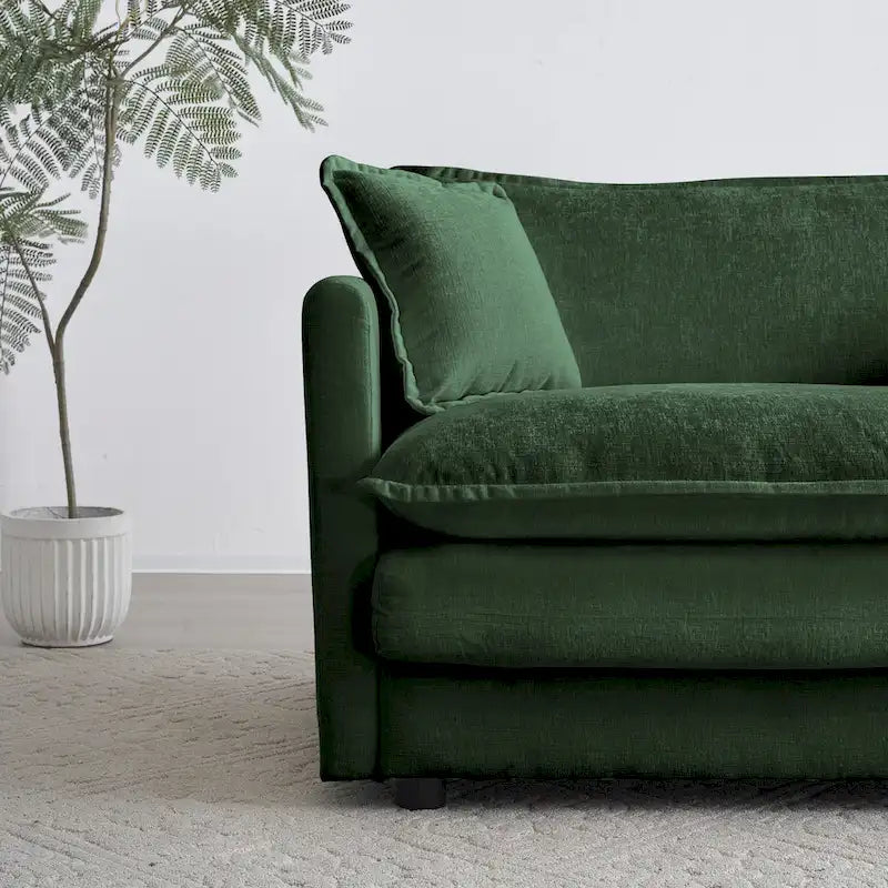 Fauteuil en tissu chenille grand confort avec coussin décoratif