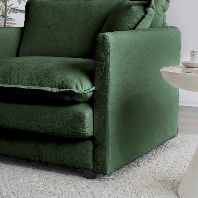 Fauteuil en tissu chenille grand confort avec coussin décoratif