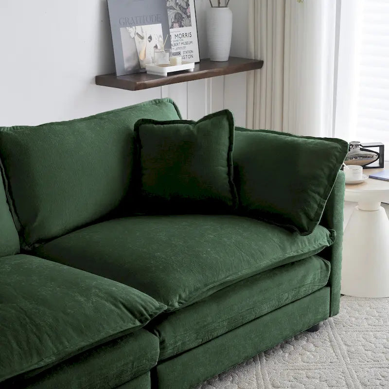 Fauteuil en tissu chenille grand confort avec coussin décoratif