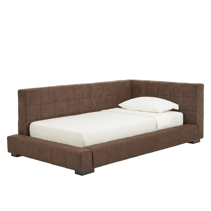 Canapé-lit rembourré en microfibre capitonnée, marron