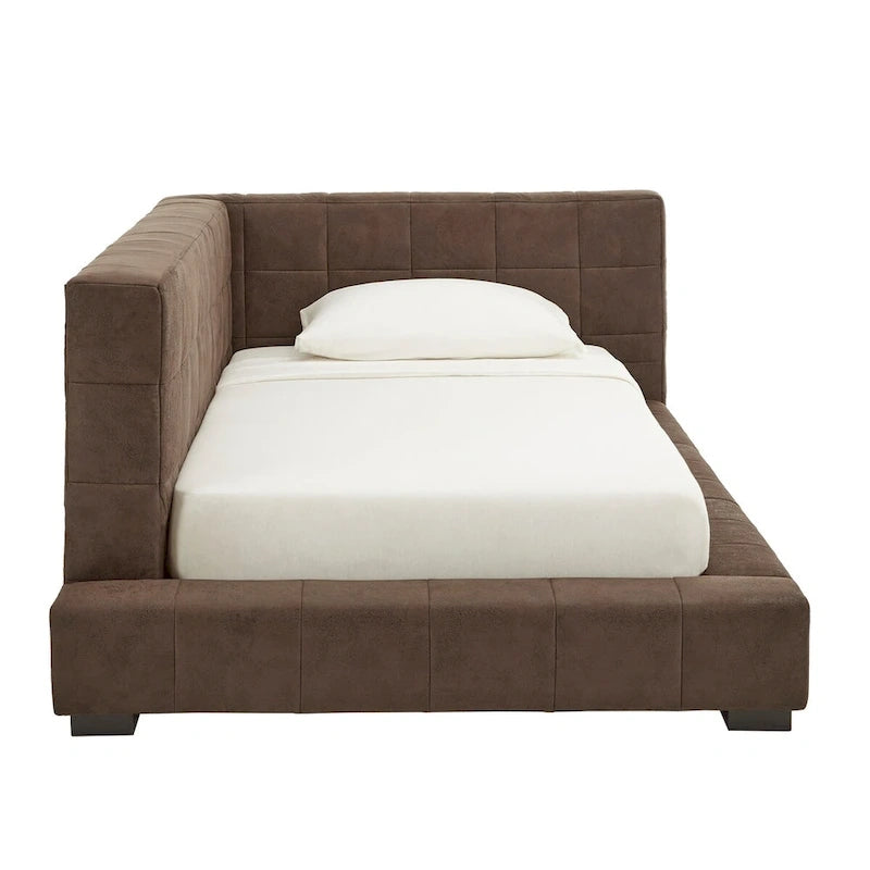 Canapé-lit rembourré en microfibre capitonnée, marron