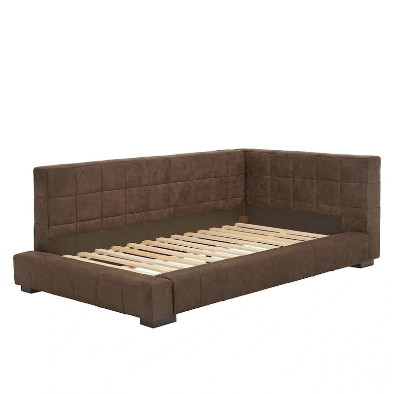 Canapé-lit rembourré en microfibre capitonnée, marron