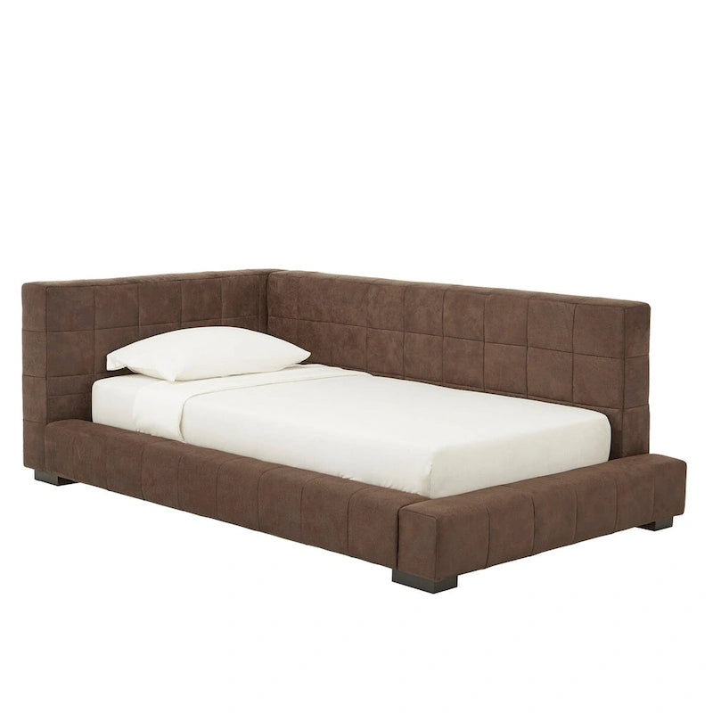 Canapé-lit rembourré en microfibre capitonnée, marron
