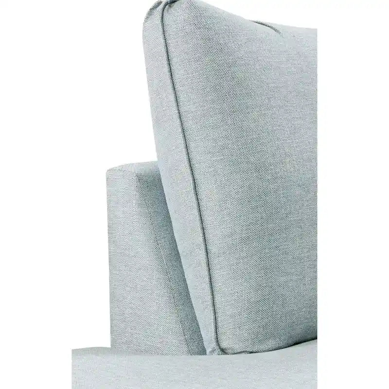 Canapé convertible avec coussins réversibles, accoudoirs arrondis et pieds fuselés, gris-bleu