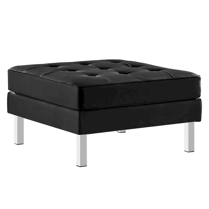 Repose-pieds capitonné en cuir végétalien de style Mid-Century avec pieds en acier inoxydable