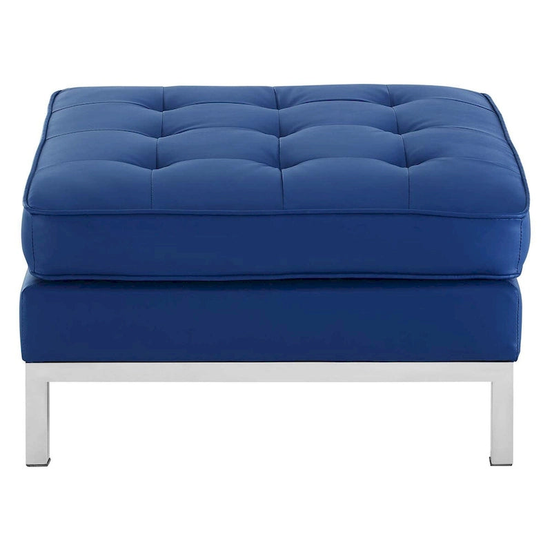 Repose-pieds capitonné en cuir végétalien de style Mid-Century avec pieds en acier inoxydable