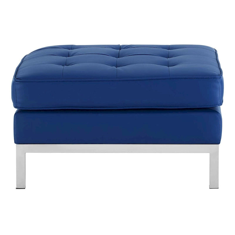 Repose-pieds capitonné en cuir végétalien de style Mid-Century avec pieds en acier inoxydable